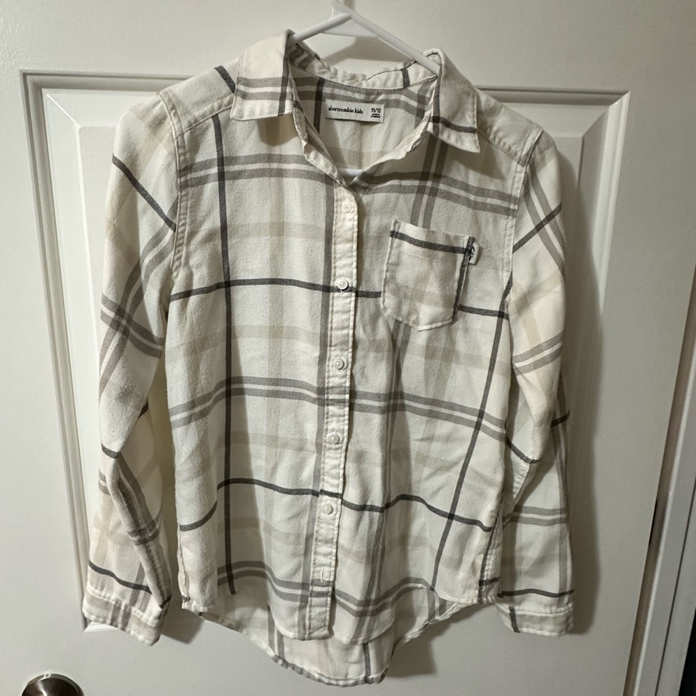 Abercrombie Kids White and Gray Plaid Button Down Shirt